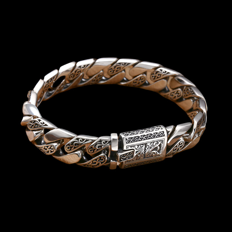 925 Sterling Silver Bracelet Tangcao Pattern Cuban Men Thick Type