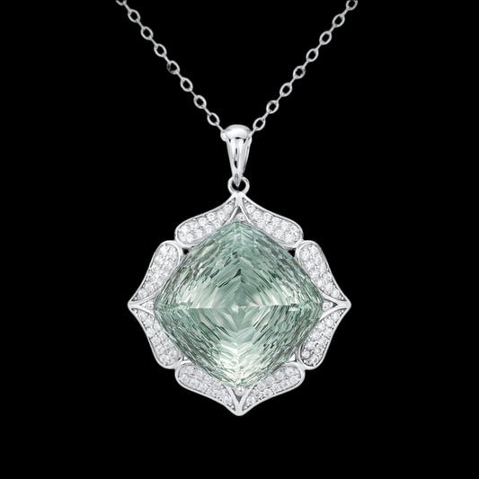 Luxury Sweater Chain Femininity S925 Silver Set Large Natural Green Crystal Pendant High-grade Jewelry