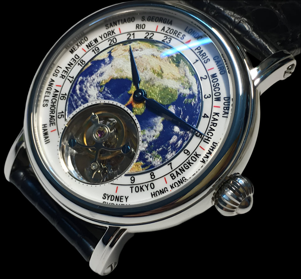 3D Globe Tourbillon Round Watch Fashion