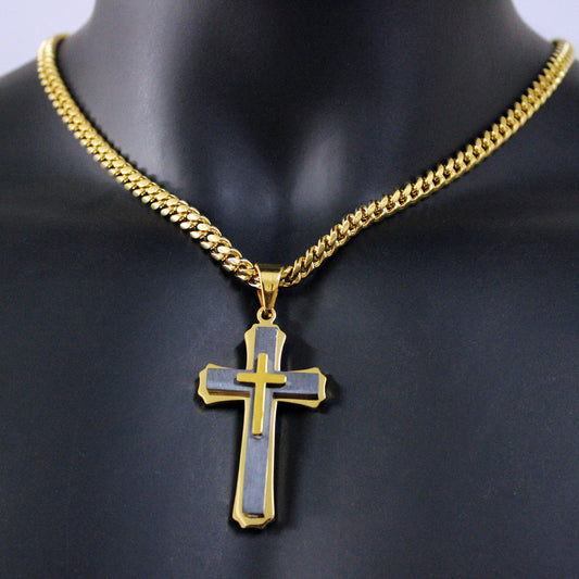 Men's Cross Pendant Titanium Steel Stainless Steel Cuban Link Chain Necklace