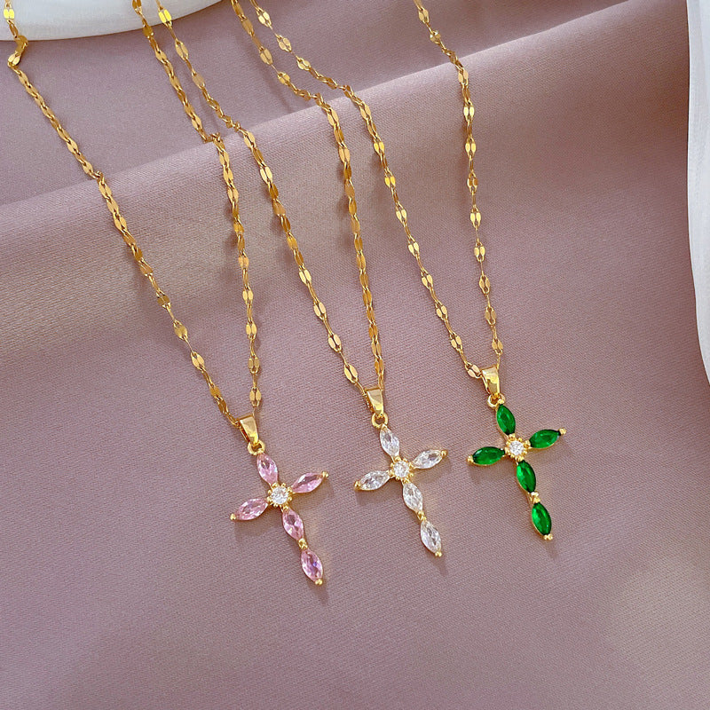 Temperament And Fully-jewelled Cross Necklace