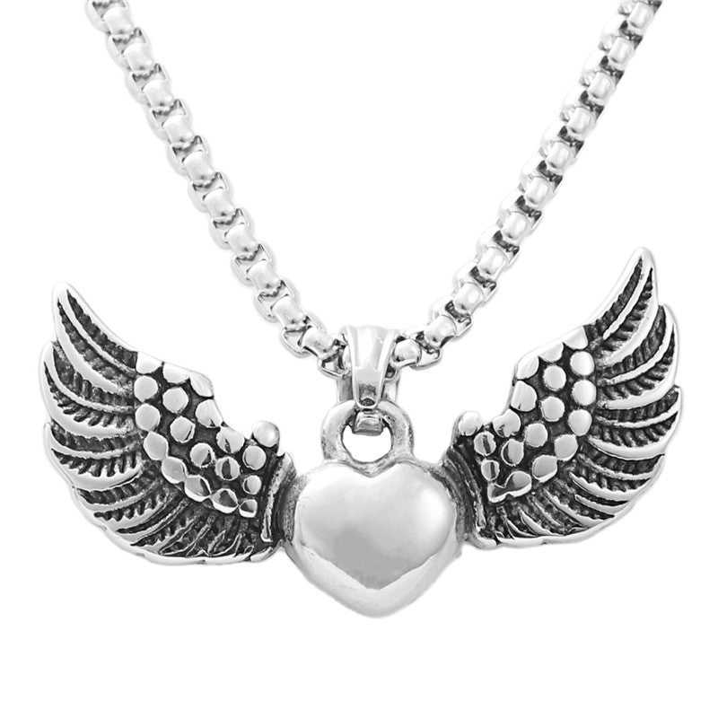 Titanium Steel Heart-shaped Wings Pendant Personality Punk