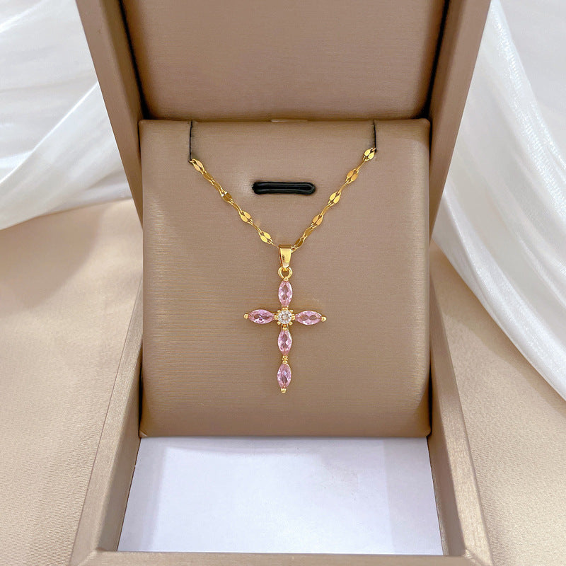 Temperament And Fully-jewelled Cross Necklace