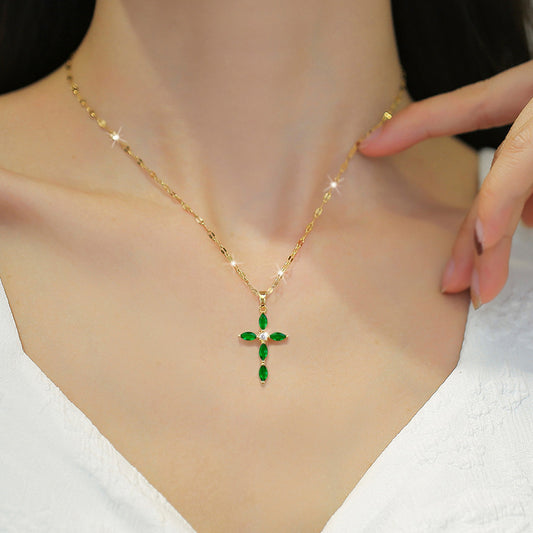 Temperament And Fully-jewelled Cross Necklace