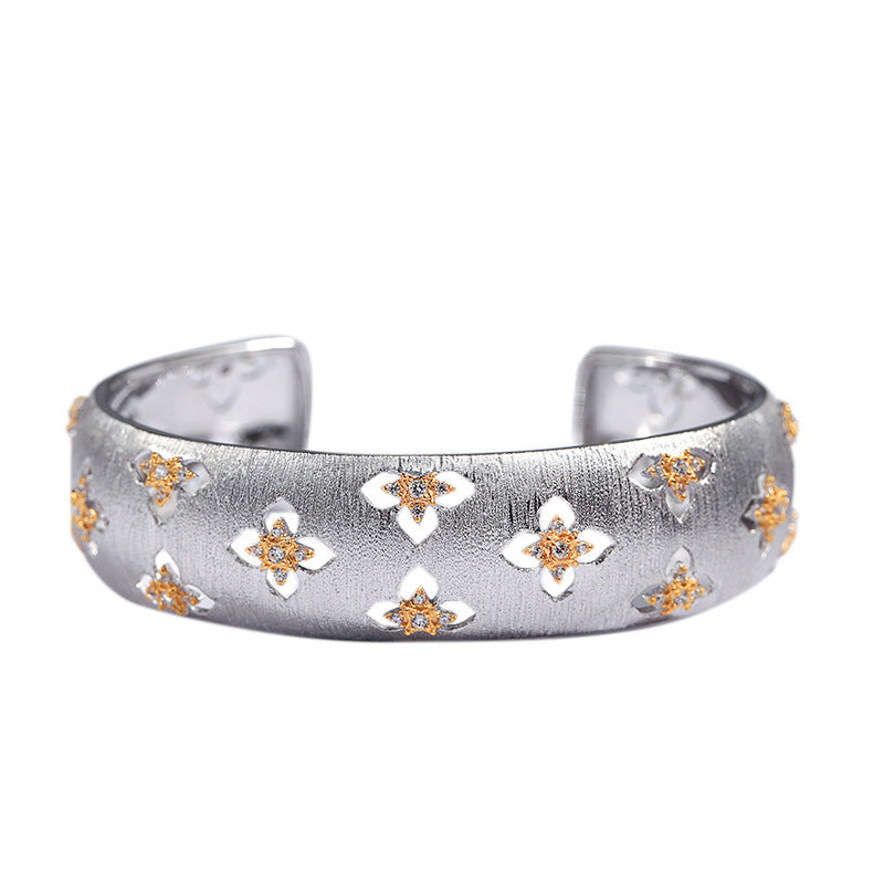 Lucky Four-leaf Clover Bracelet Palace S925 Silver Gold-plated Elegant Narrow Bracelet Female Jewelry